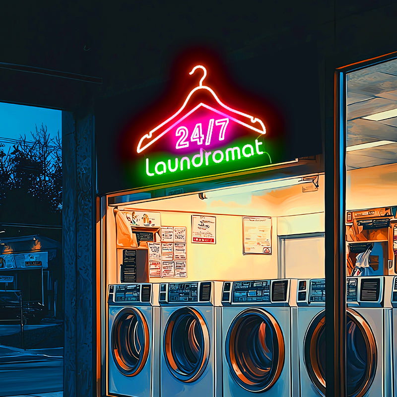 7&24 laundromat signs