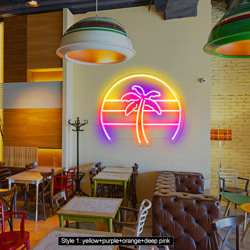 Colourful coconut tree neon art