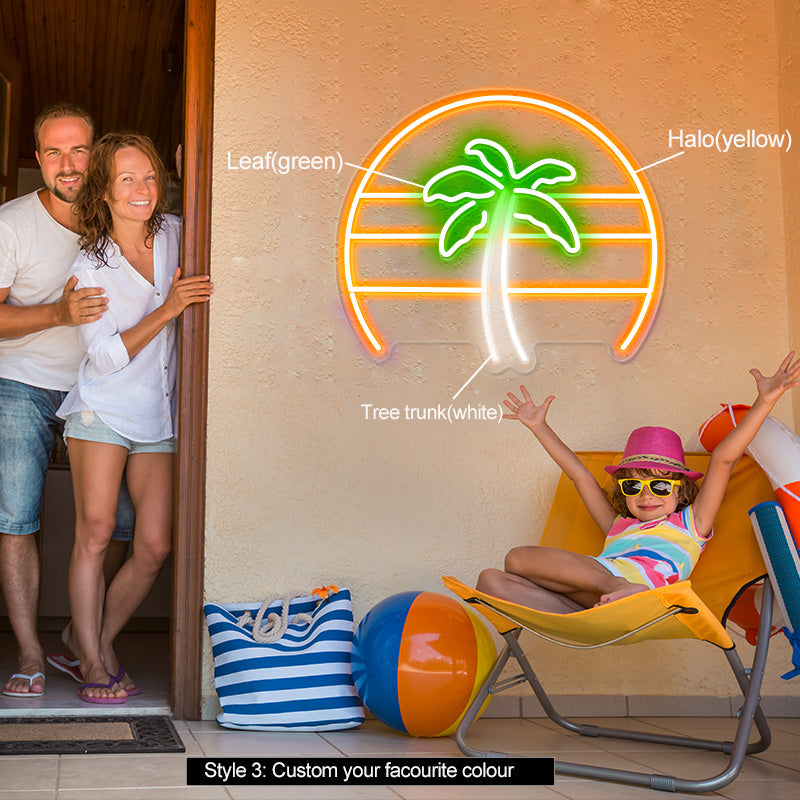 Colourful coconut tree neon art