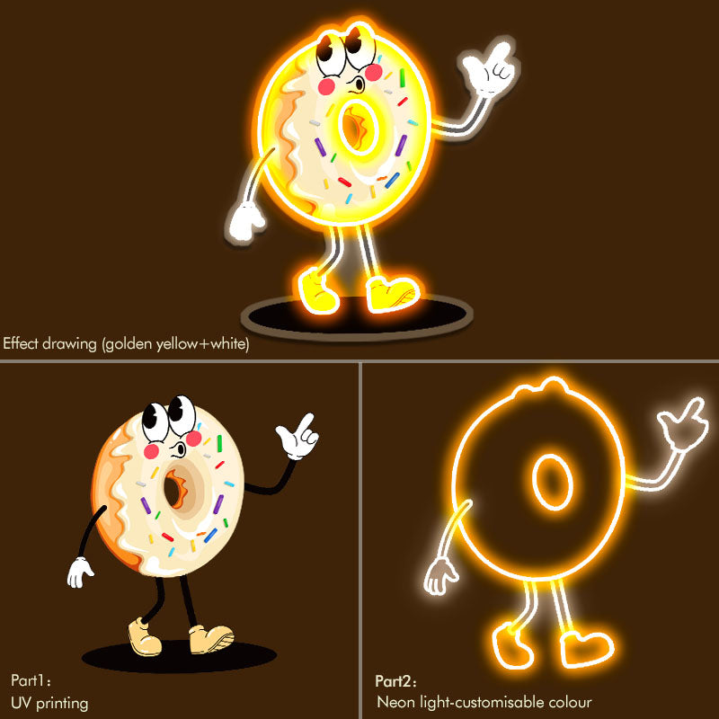 Donut cartoon character neon sings