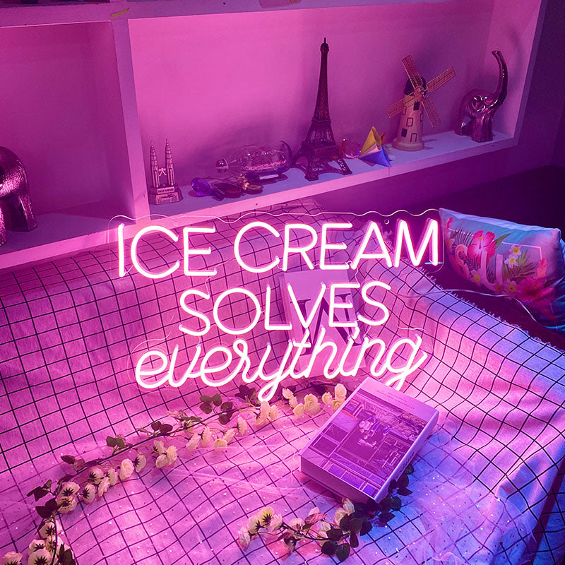 Ice cream solves everything neon light